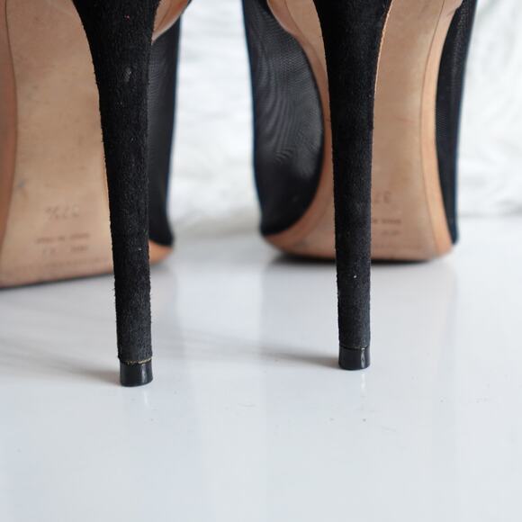 Nicholas Kirkwood Quantum Black Suede Mesh Peep-Toe High Heel Booties - Picture 7 of 11